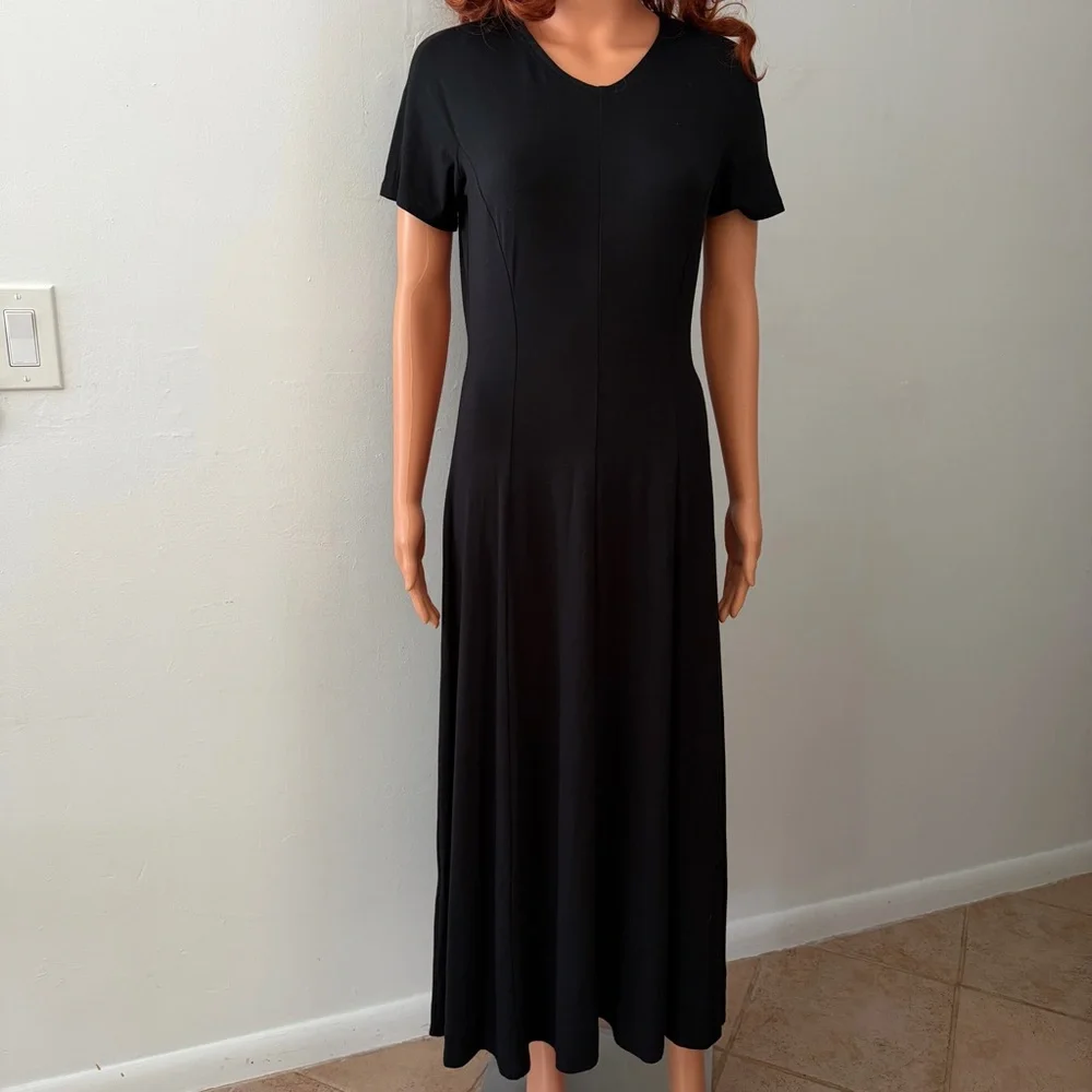 Vintage Laura Ashley Classic Black Short Sleeve Dress Fitted Whimsigoth Goth - Picture 12 of 12